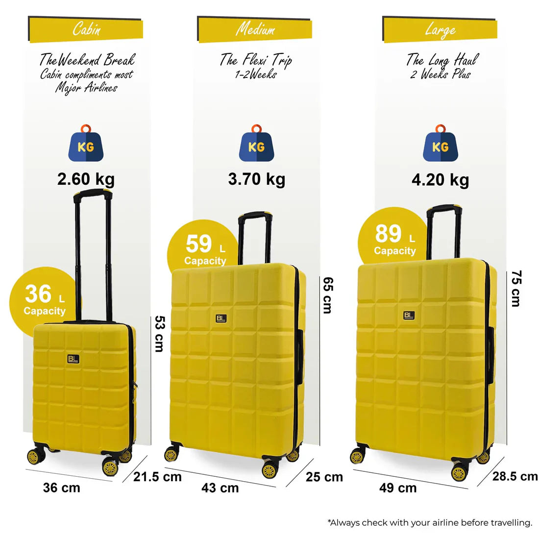 Coker Set of 3 Soft Shell Yellow Suitcases