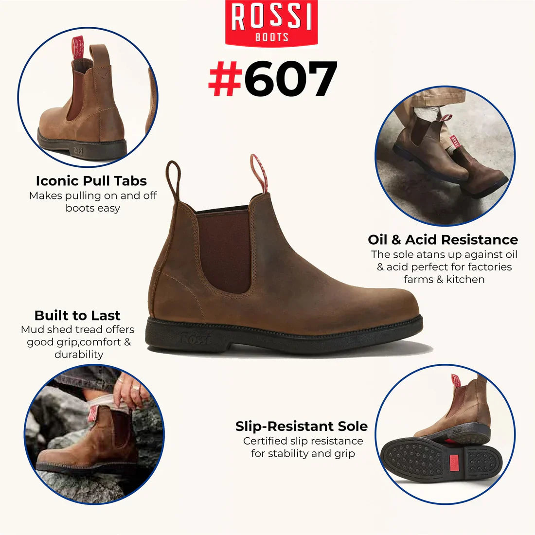 Rossi - 607 Booma Rustic Brown Leather Chelsea Boots