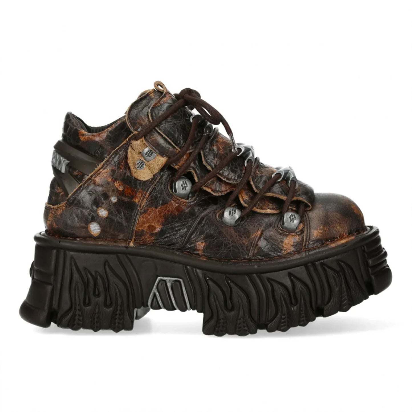 NEW ROCK - M-106-C194 Brown Flame Leather Platform Boots
