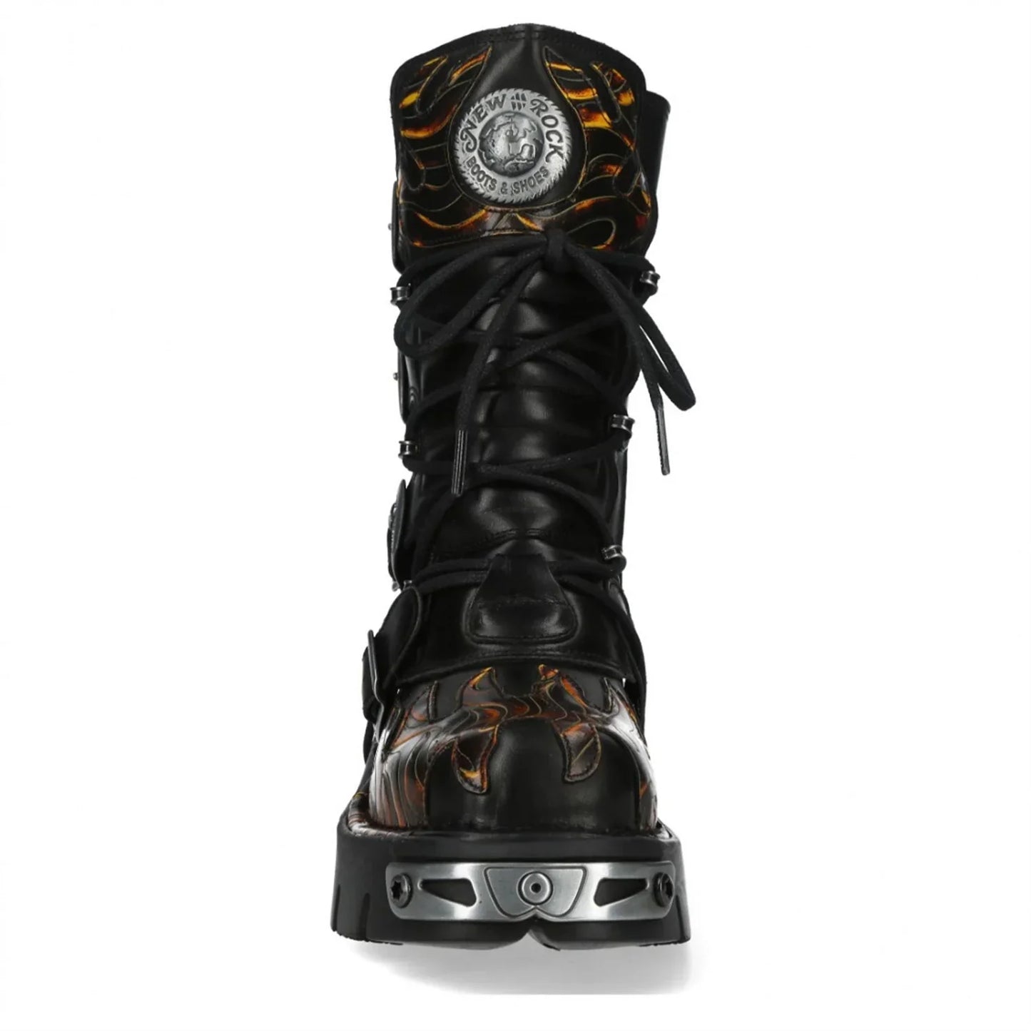 NEW ROCK - M-591-C58 Black Flame Leather Mid Calf Boots