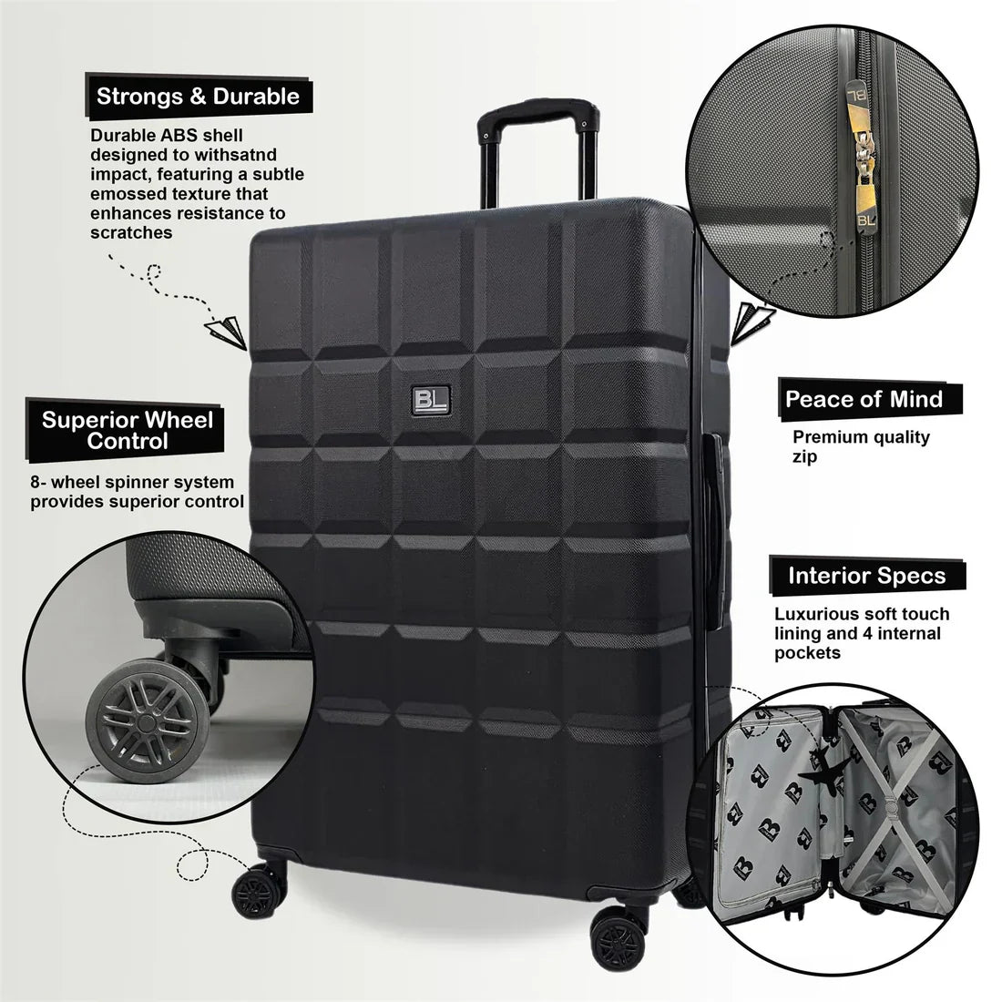Coker Set of 3 Soft Shell Black Suitcases