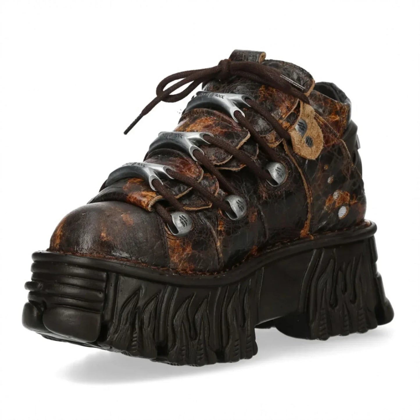 NEW ROCK - M-106-C194 Brown Flame Leather Platform Boots