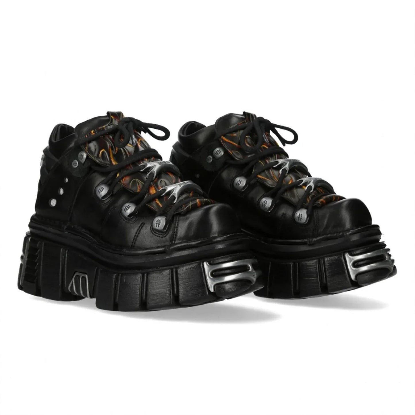 NEW ROCK - M-106N-C86 Black Flame Leather Platform Boots