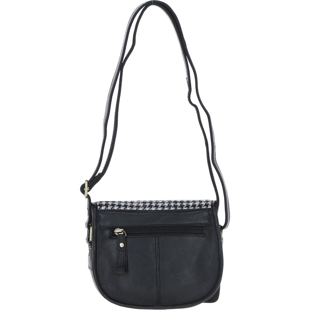 Ladies Black Leather & Harris Tweed Saddle Bag