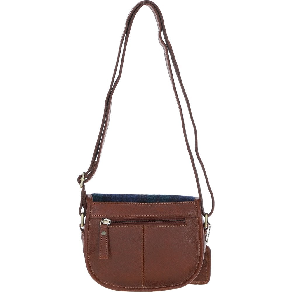 Ladies Tan Leather & Harris Tweed Saddle Bag