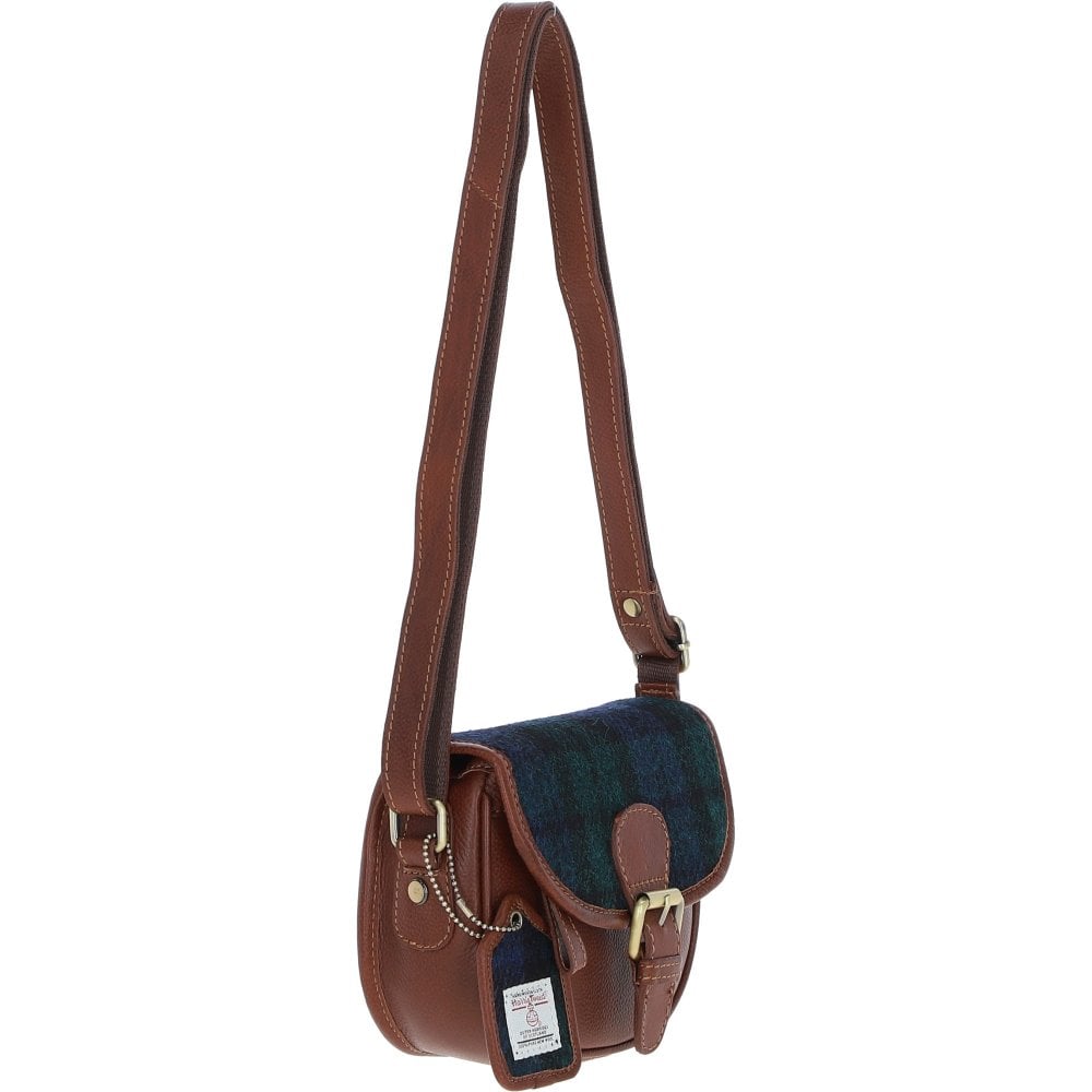 Ladies Tan Leather & Harris Tweed Saddle Bag