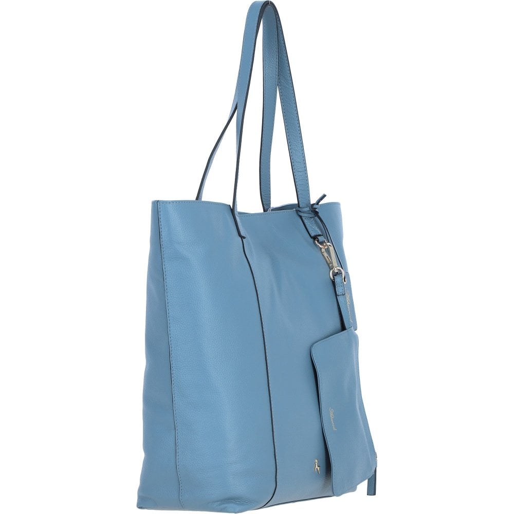 Ladies Denim Blue Leather Shopper Tote Bag & Detachable Clip Pouch