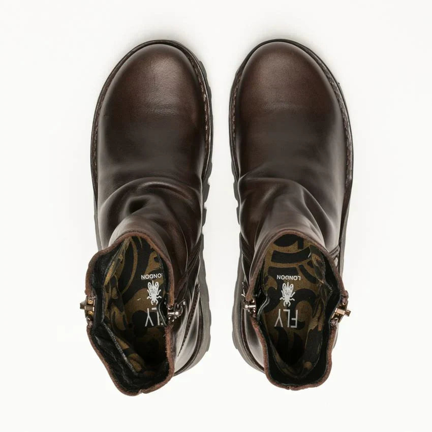 Fly London - MON944 Women's Brown Leather Wedge Chelsea Boots