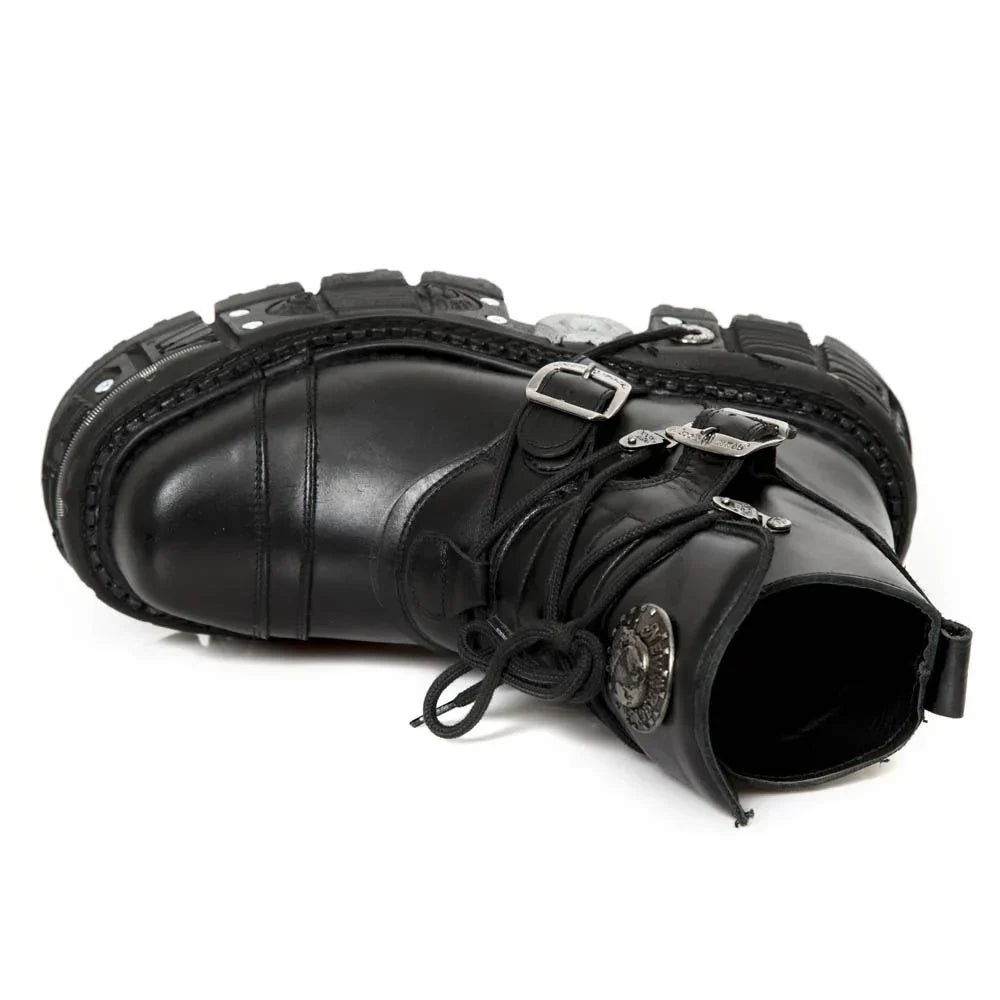 NEW ROCK - M-TANK007-S1 Black Leather Platform Combat Boots