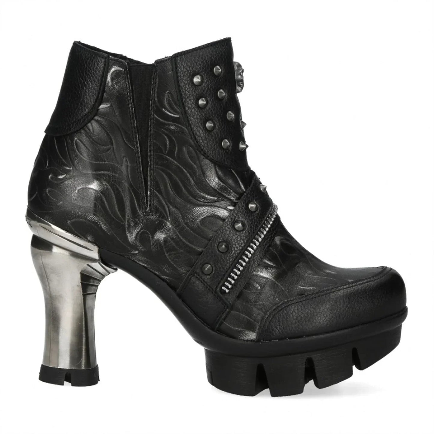 NEW ROCK - NEOPUNK001-C19 Women's Black Leather Heeled Punk Boots