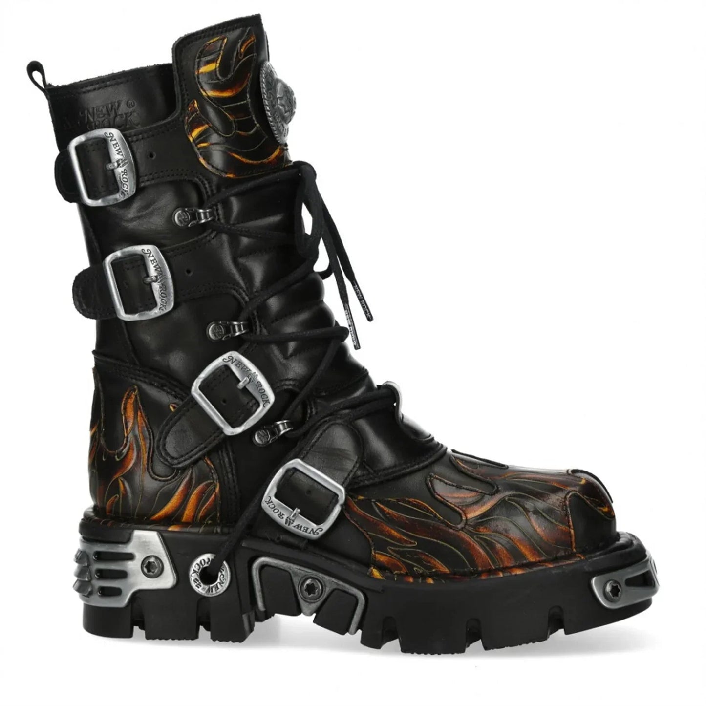 NEW ROCK - M-591-C58 Black Flame Leather Mid Calf Boots