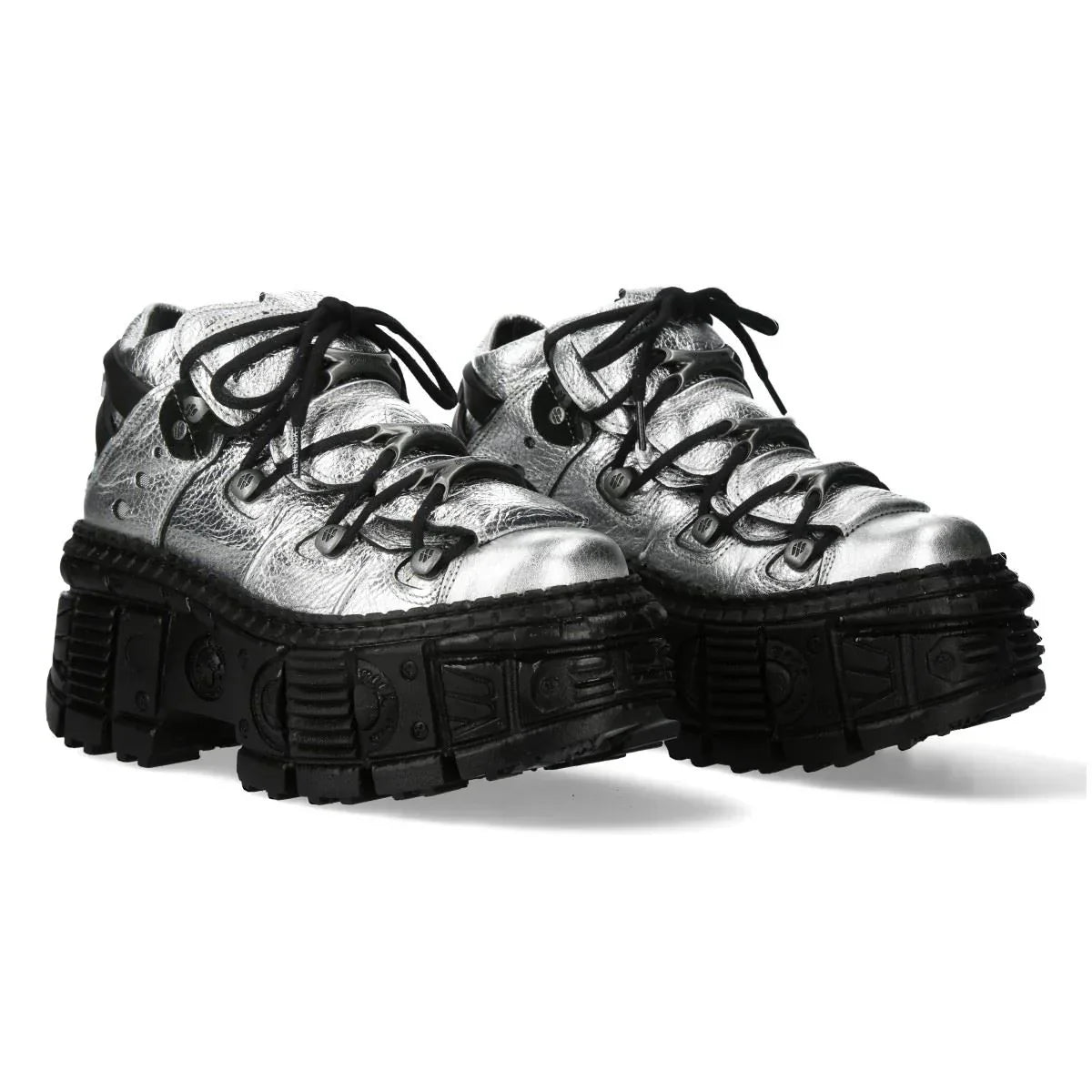 NEW ROCK - M-106WALL-C16 Metallic Silver Leather Platform Boots
