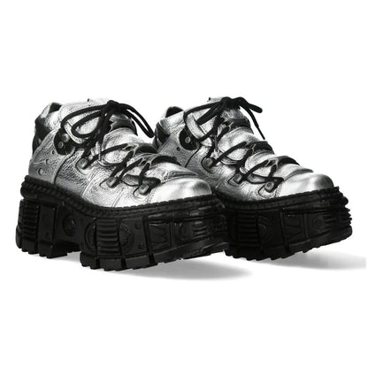 NEW ROCK - M-106WALL-C16 Metallic Silver Leather Platform Boots