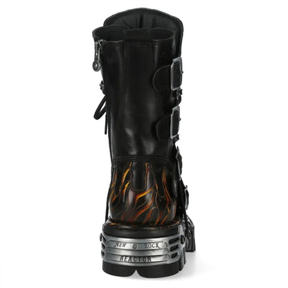 NEW ROCK - M-591-C58 Black Flame Leather Mid Calf Boots