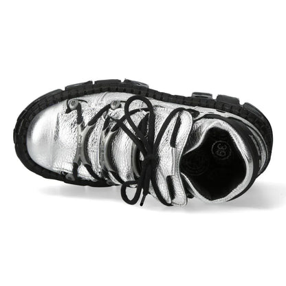 NEW ROCK - M-106WALL-C16 Metallic Silver Leather Platform Boots