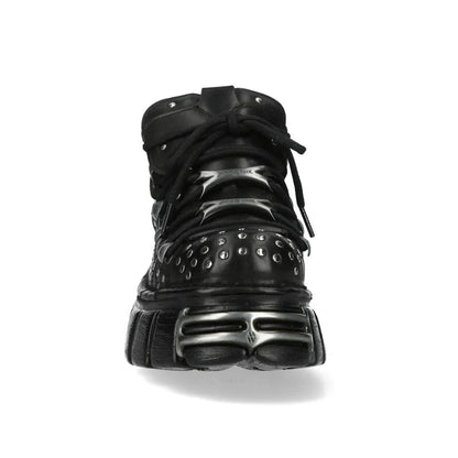 NEW ROCK - M-120NR-C1 Studded Black Leather Platform Boots