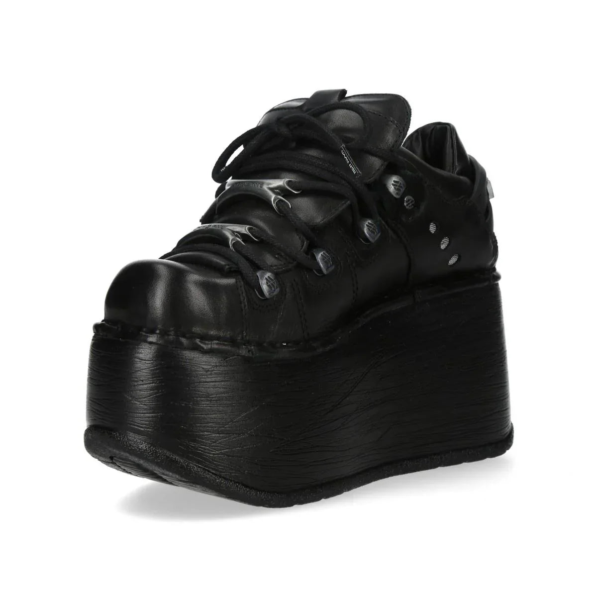 NEW ROCK - M-120N-C96 Black Leather Wedge Platform Boots