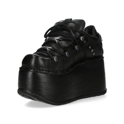 NEW ROCK - M-120N-C96 Black Leather Wedge Platform Boots