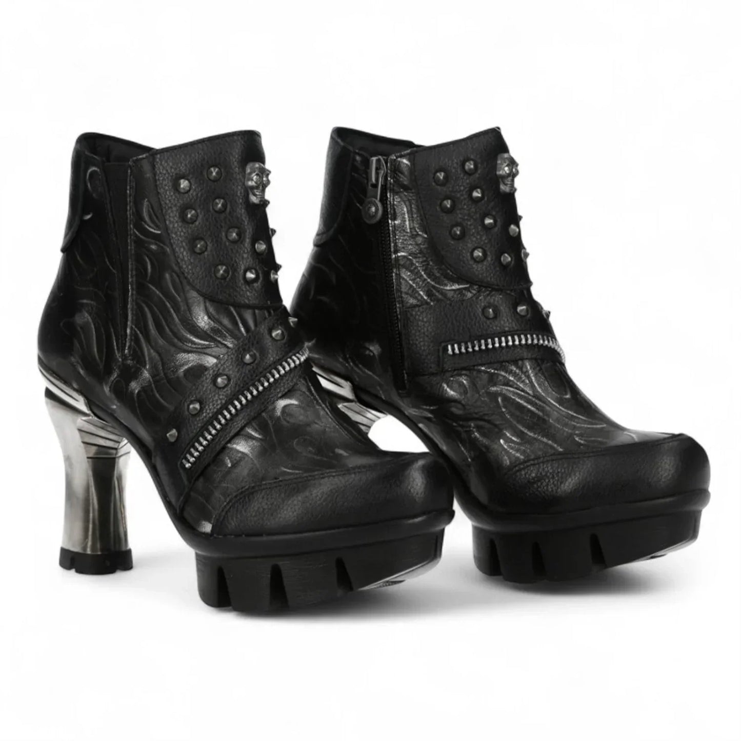 NEW ROCK - NEOPUNK001-C19 Women's Black Leather Heeled Punk Boots