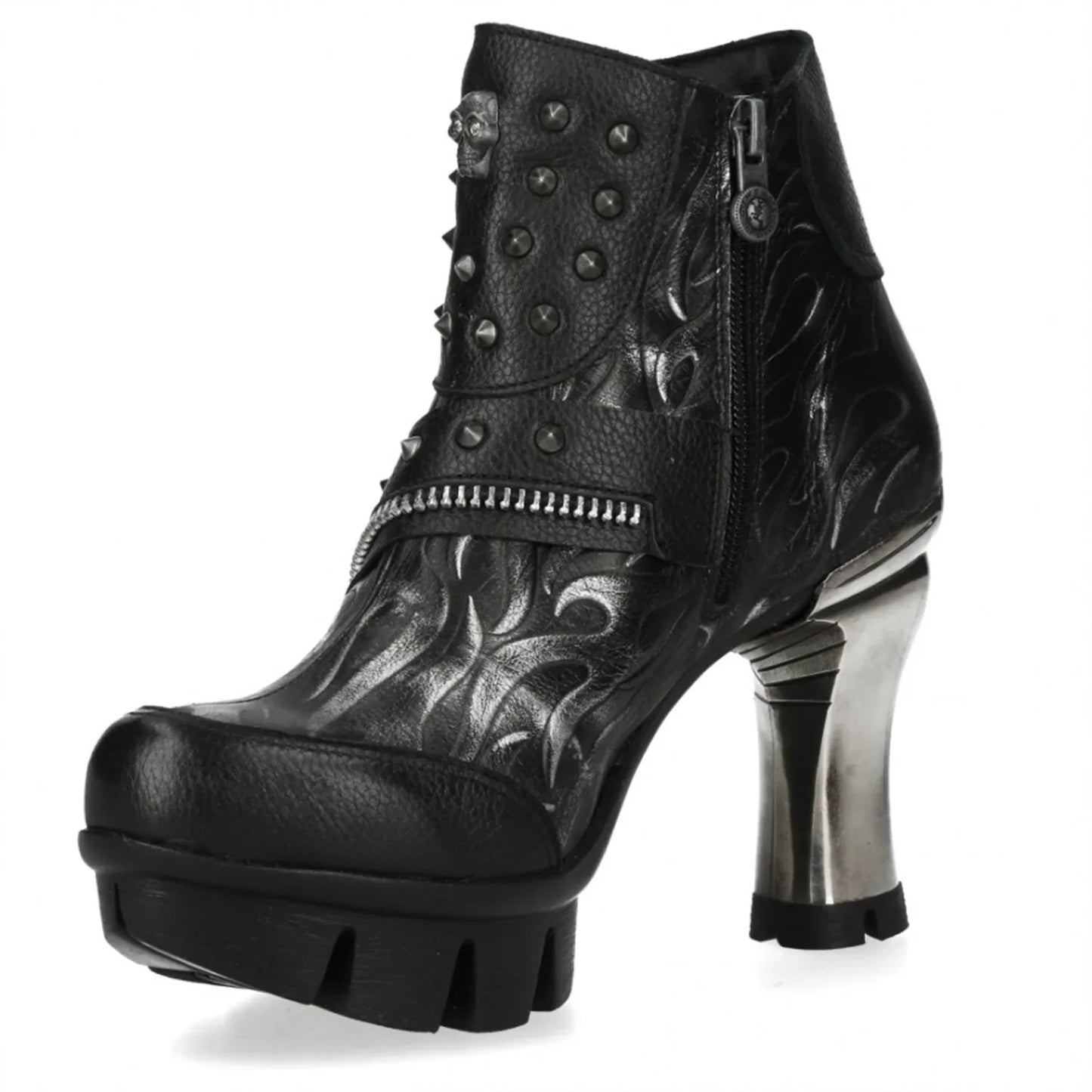 NEW ROCK - NEOPUNK001-C19 Women's Black Leather Heeled Punk Boots
