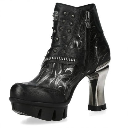 NEW ROCK - NEOPUNK001-C19 Women's Black Leather Heeled Punk Boots