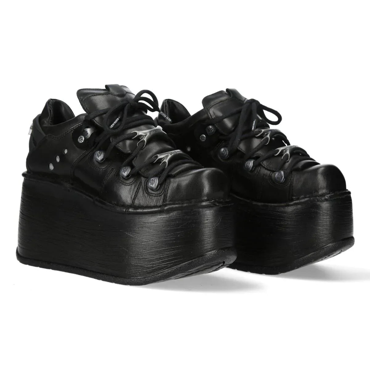 NEW ROCK - M-120N-C96 Black Leather Wedge Platform Boots