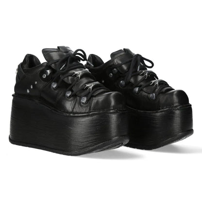 NEW ROCK - M-120N-C96 Black Leather Wedge Platform Boots