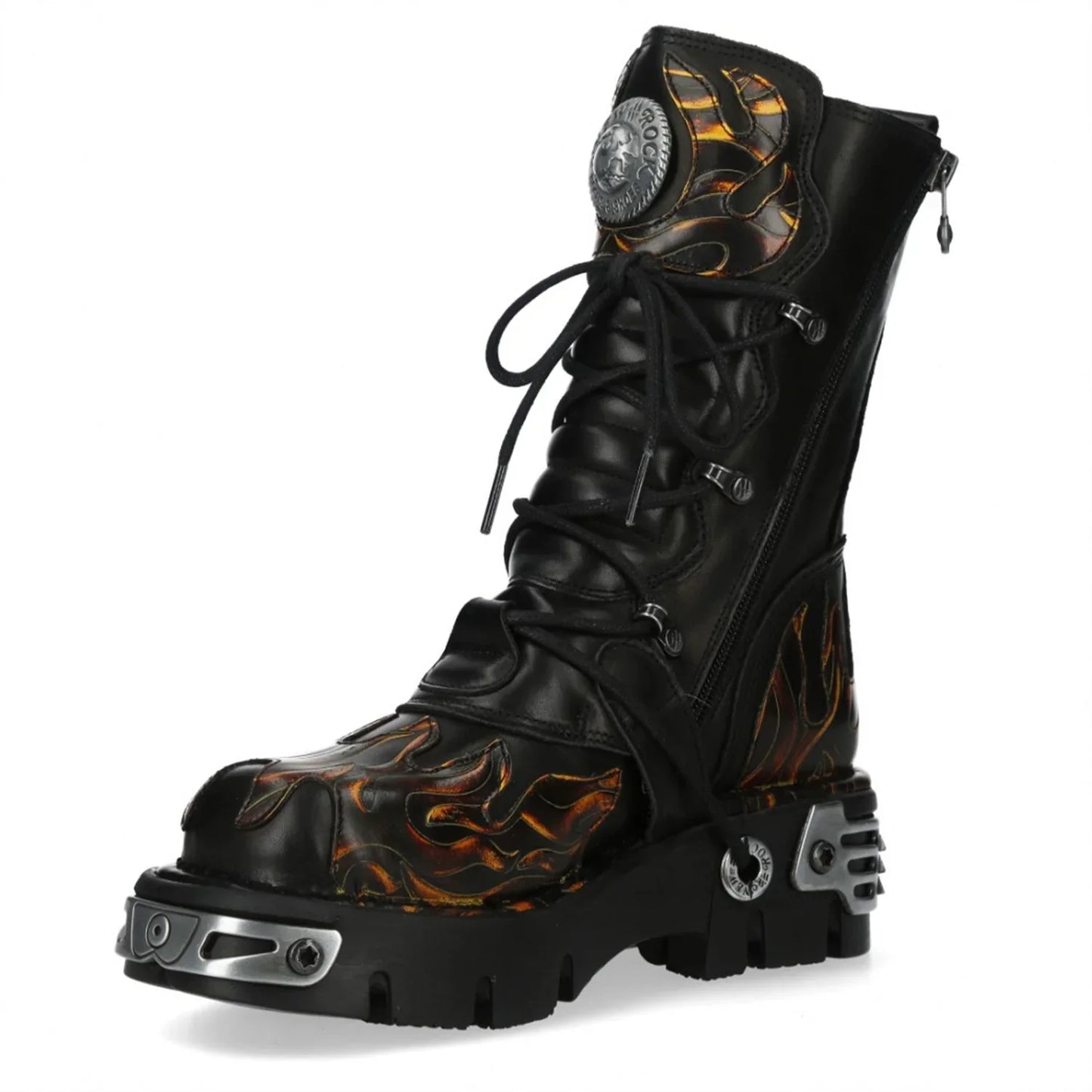NEW ROCK - M-591-C58 Black Flame Leather Mid Calf Boots