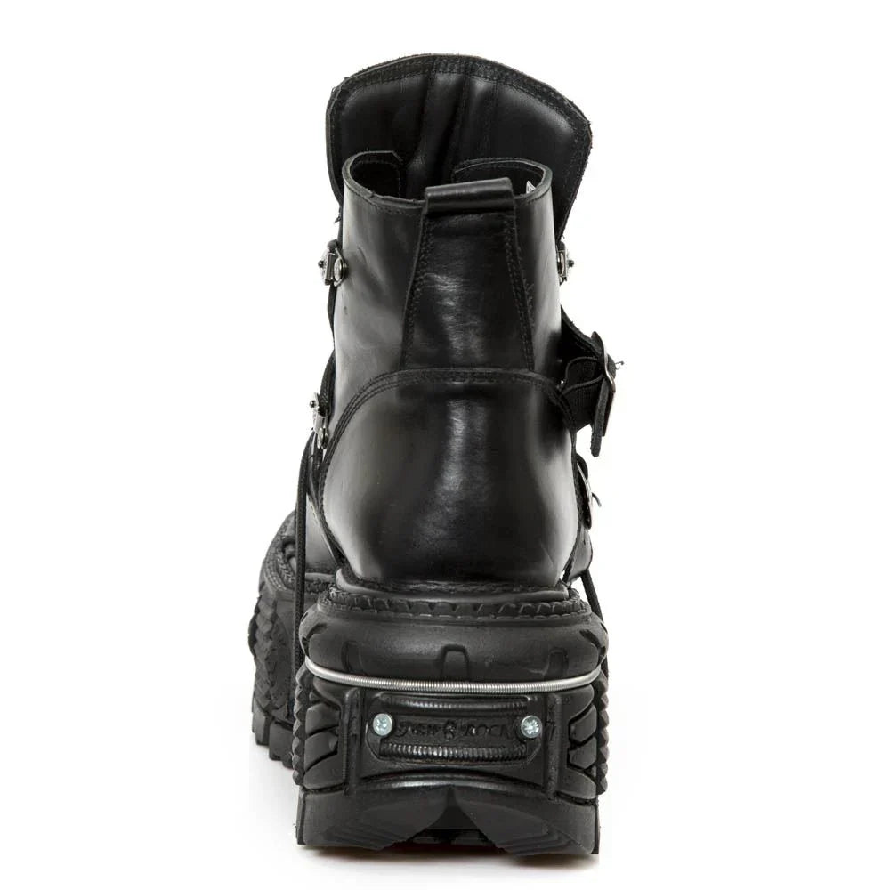 NEW ROCK - M-TANK007-S1 Black Leather Platform Combat Boots