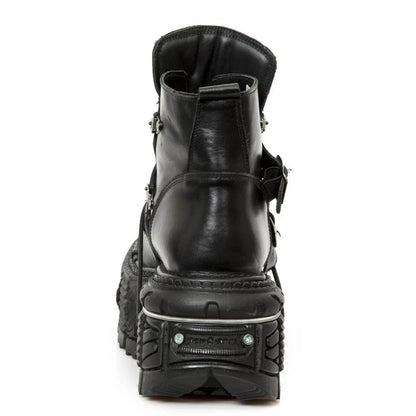 NEW ROCK - M-TANK007-S1 Black Leather Platform Combat Boots