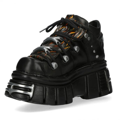 NEW ROCK - M-106N-C86 Black Flame Leather Platform Boots