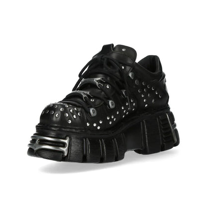 NEW ROCK - M-120NR-C1 Studded Black Leather Platform Boots