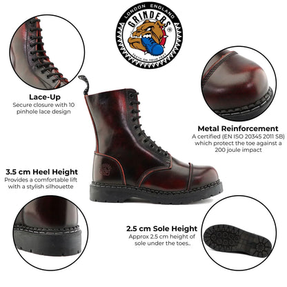 Grinders - Stag CS wine Leather Steel Toecap Unisex Military Style Boots