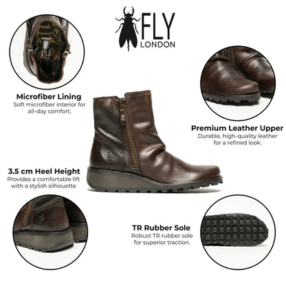 Fly London - MON944 Women's Brown Leather Wedge Chelsea Boots
