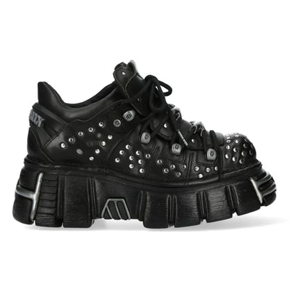 NEW ROCK - M-120NR-C1 Studded Black Leather Platform Boots