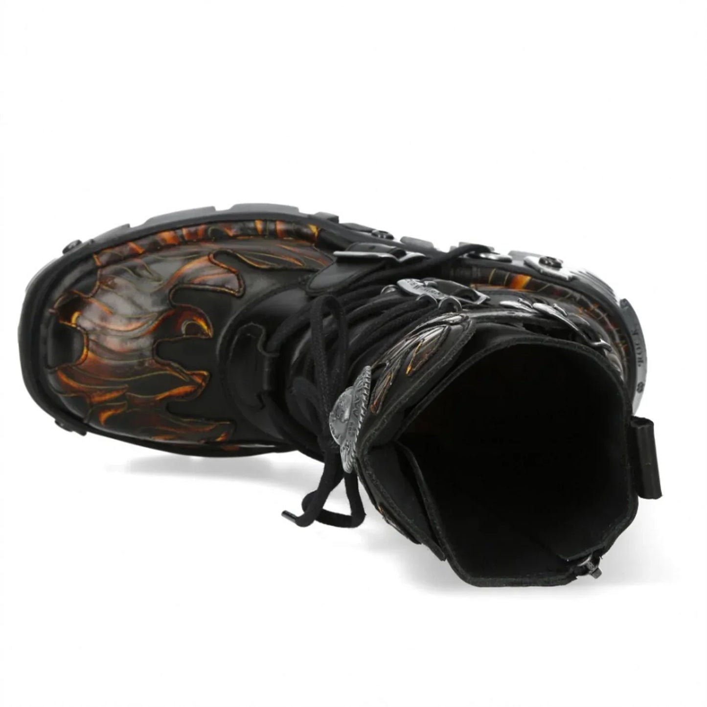 NEW ROCK - M-591-C58 Black Flame Leather Mid Calf Boots