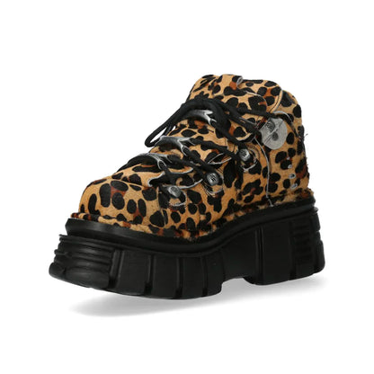 NEW ROCK - M-106-C192 Leopard Print Leather Tower Boots