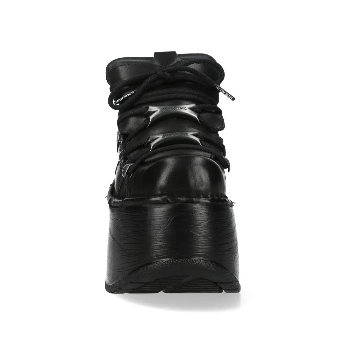 NEW ROCK - M-120N-C96 Black Leather Wedge Platform Boots