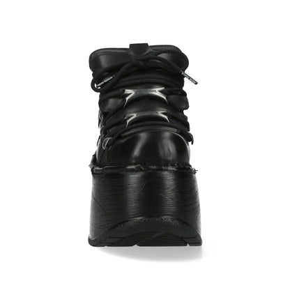 NEW ROCK - M-120N-C96 Black Leather Wedge Platform Boots