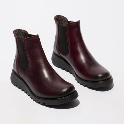 Fly London - SALV Women's Red Leather Wedge Chelsea Boots