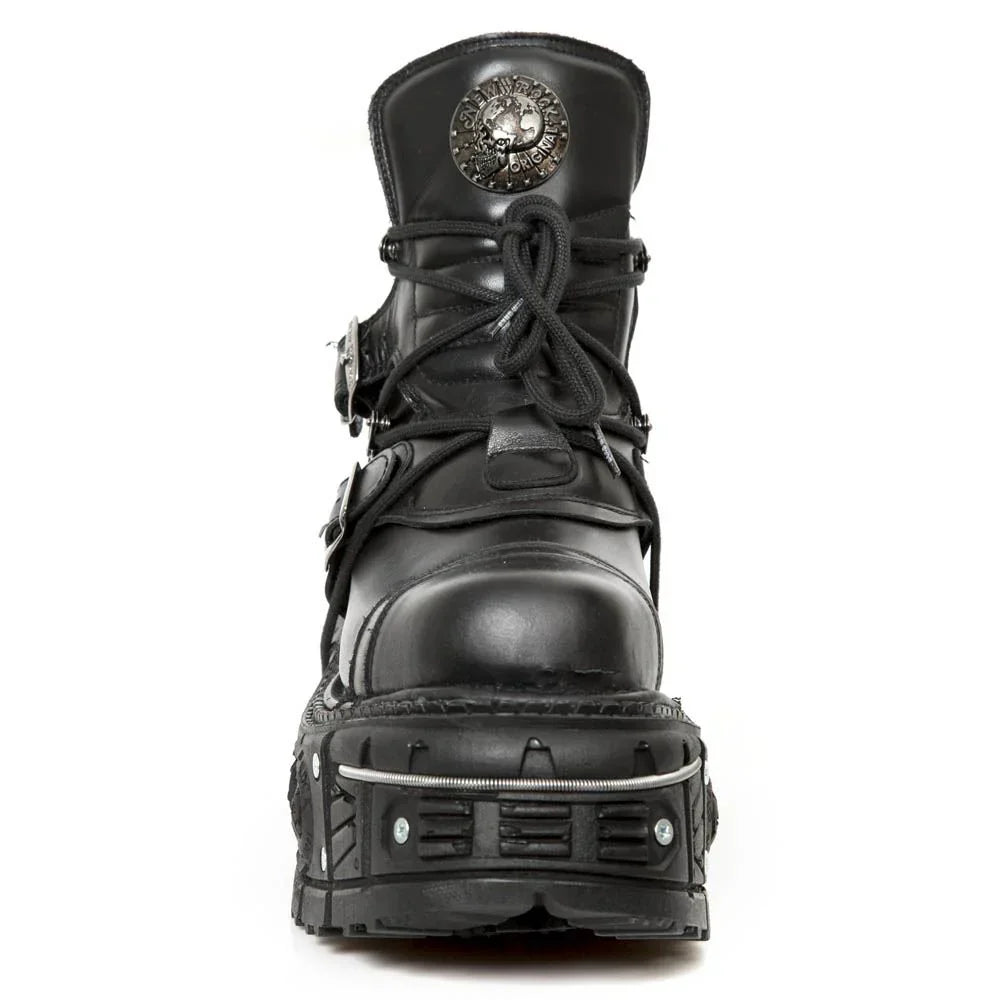 NEW ROCK - M-TANK007-S1 Black Leather Platform Combat Boots