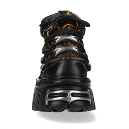 NEW ROCK - M-106N-C86 Black Flame Leather Platform Boots