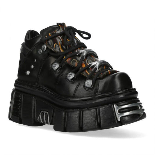 NEW ROCK - M-106N-C86 Black Flame Leather Platform Boots