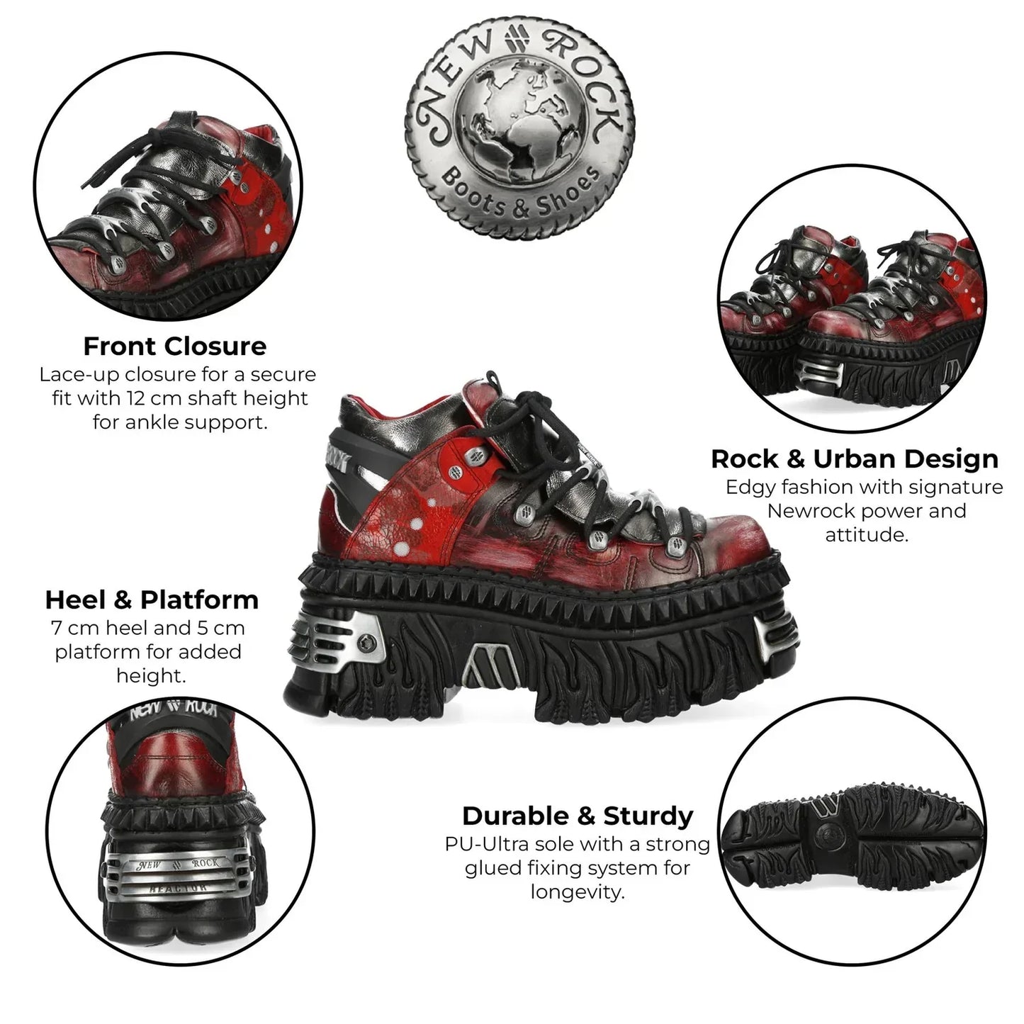 NEW ROCK - M-WALL106N-C17 Urban Red Leather Platform Boots