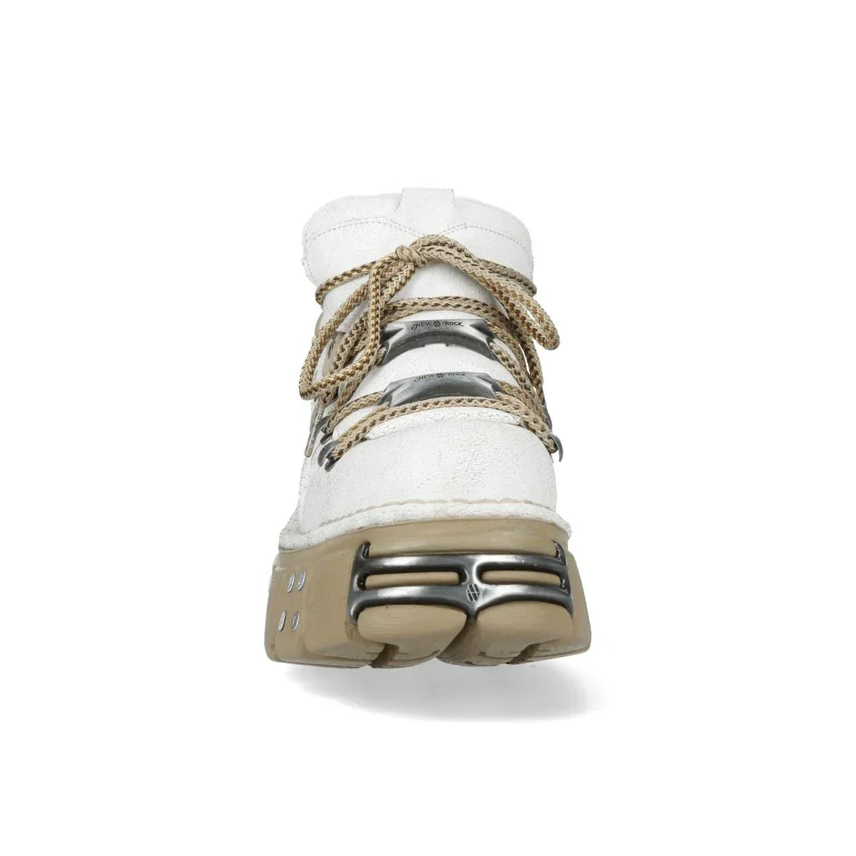 NEW ROCK - M-120N-C80 White & Beige Leather Platform Boots