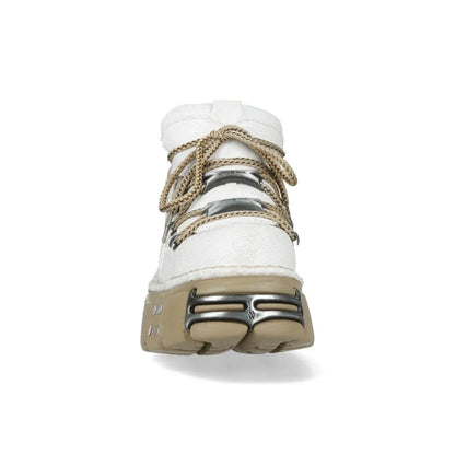 NEW ROCK - M-120N-C80 White & Beige Leather Platform Boots
