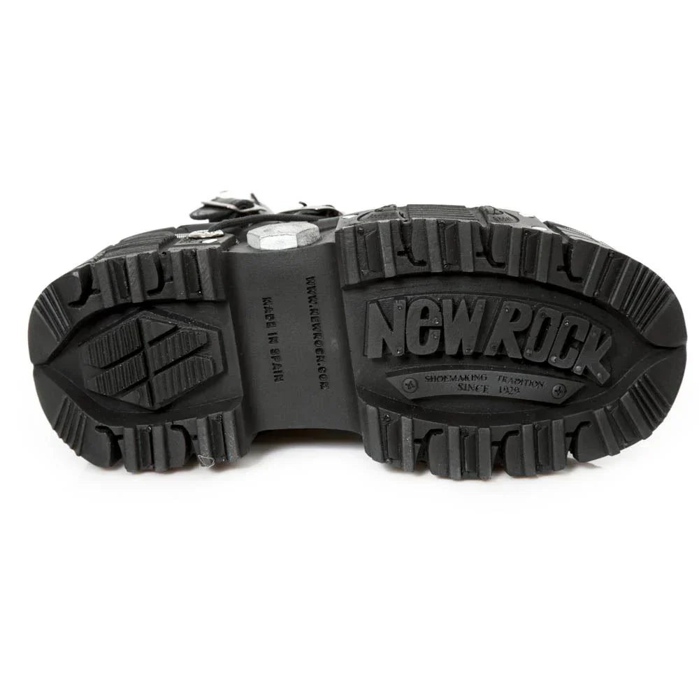 NEW ROCK - M-TANK007-S1 Black Leather Platform Combat Boots