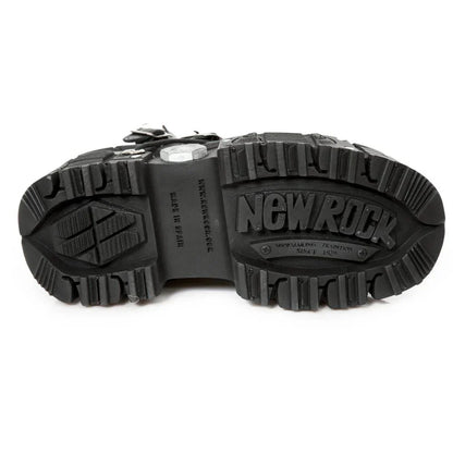 NEW ROCK - M-TANK007-S1 Black Leather Platform Combat Boots