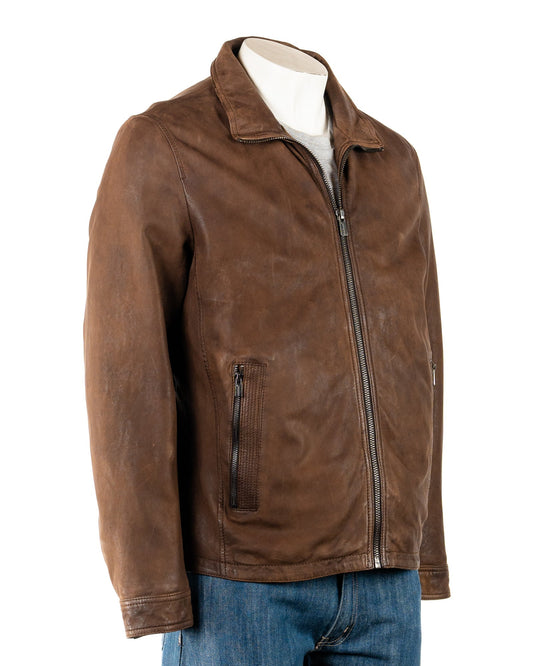 Men's Brown Buff Classic Leather Jacket: Fredi