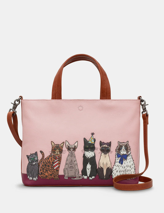 Yoshi - Party Cats Leather Grab Bag with Detachable Shoulder Strap